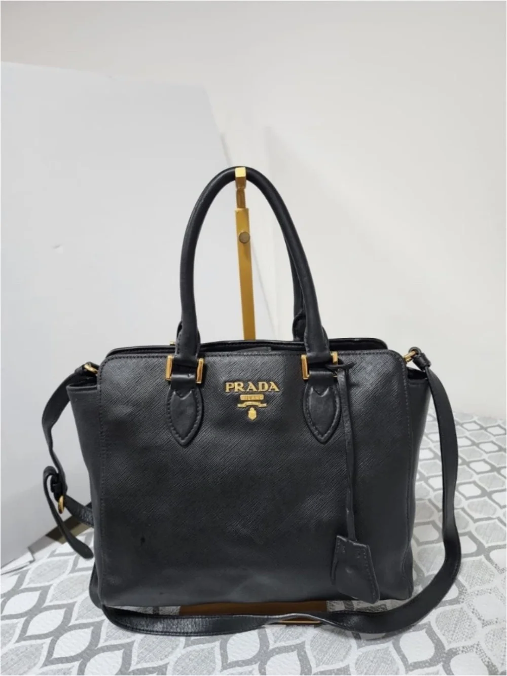 Authentic PRADA Baltico Saffiano And Soft Calfskin Leather Small Satchel Bag Bla - Picture 1 of 12